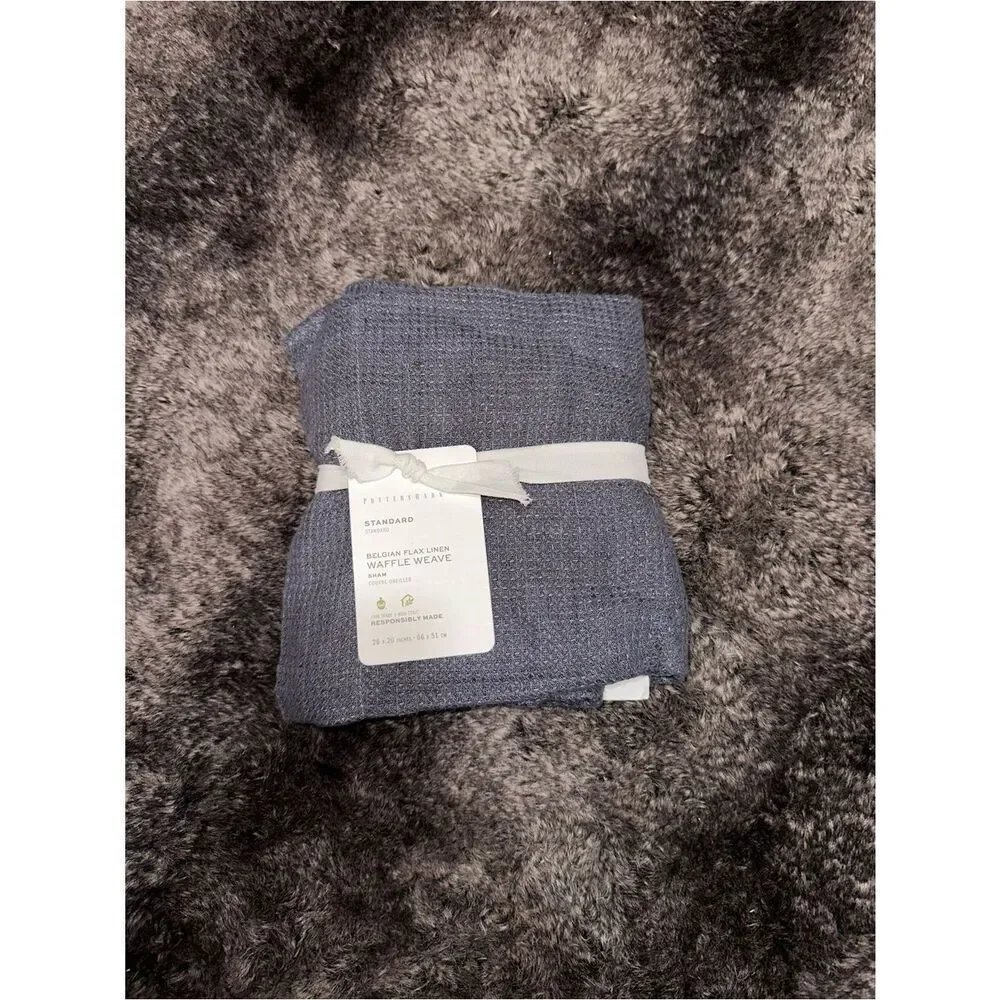 Pottery Barn Steel Blue Standard Belgian Flax Linen Waffle Weave 1-Sham 26
